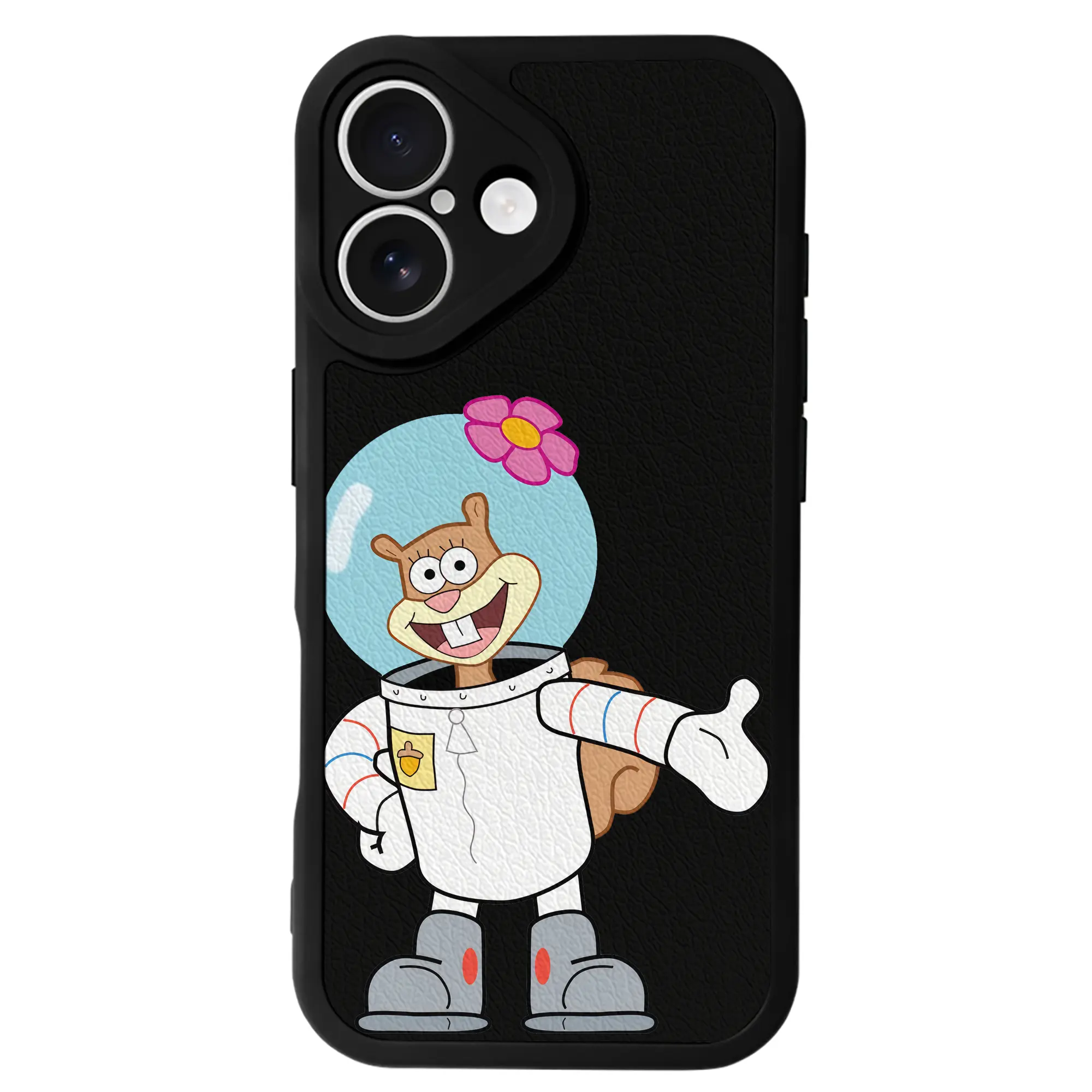 スポンジボブ グッズ サンディ - IPhone 16シリーズ対応 ・ シリコンスマホケース ・ レザー調 ・ 高精度フィット ・ 耐衝撃 ・ ワイヤレス充電対応 ・ 精密カット